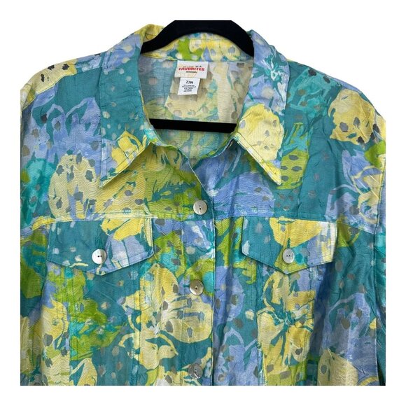 Ruby Rd. Favorites Women SZ 22W Burnout Blue Floral Jacket Top Adj Sleeve - Picture 4 of 10